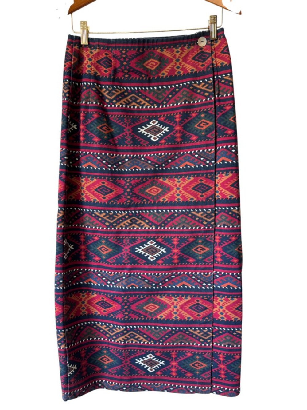 Vtg Cambrdige Wrap Skirt Sm Southwestern Aztec Tribal Pencil Heavy Weight W28"